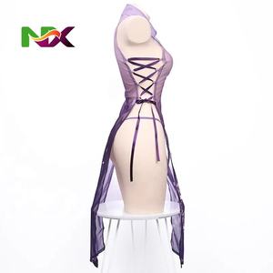 Costume de <span class=keywords><strong>cosplay</strong></span> d'anime <span class=keywords><strong>Sakura</strong></span> Cheongsam pour femmes, robe transparente en maille à fleurs, robe Qipao violette, lingerie élégante, costumes de télévision et de cinéma - Product Image 4