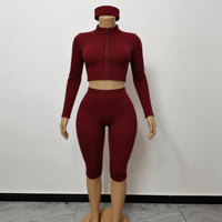 Ensemble 3 pièces Y2K pour femmes avec veste courte, pantalon capri et bandeau en coton et élasthanne, tenue assortie pour le sport et le streetwear d'automne
