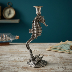 Portavelas de diseño de caballito de mar de Metal de latón AK en plata con acabado antiguo atractivo portavelas para decoración del hogar/Decoración de mesa - Product Image 2