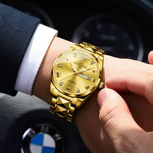 R ONTHEEDGE jam tangan bisnis pria, arloji Quartz Stainless Steel tahan air bercahaya kalender
