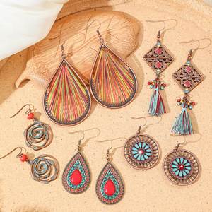 Bohemian Tassel <b>Drop</b> Earrings Alloy Antique <b>Bronze</b> Plated Women's Party Fashion Dangle Earrings - Product Image 3