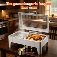 Juego de Platos Calentadores Eléctricos para Buffet con Tapa Abatible, 9L, Color Blanco, Calentador de Alimentos, Equipo de Cocina para Hoteles y Restaurantes