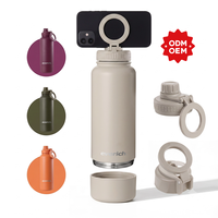 Bouteille d'eau personnalisée de 32 oz avec compartiment de rangement inférieur amovible de 4 oz, couvercle magnétique en PP et bouchon à paille pour les sports de plein air