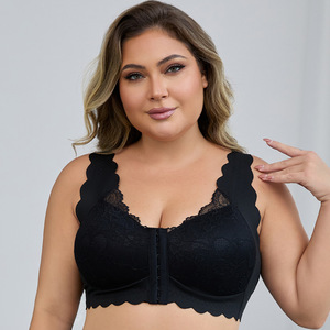 Kanten bh met voorsluiting, dames <span class=keywords><strong>plus</strong></span> <span class=keywords><strong>size</strong></span> ondergoed, mooie naadloze bh met dunne, vaste cups en push-up effect - Product Image 6