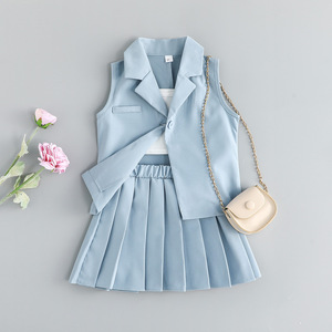 ชุดเสื้อผ้าเด็กผู้หญิง 3-7 ปี เสื้อแขนกุดลำลอง เสื้อเชิ้ตสั้น เสื้อกั๊ก แฟชั่นเกาหลี ชุดกระโปรง ชุดฤดูร้อน 3 ชิ้น - Product Image 4