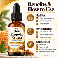 Gouttes liquides de propolis d'abeille premium, extrait standardisé sans alcool pour le bien-être quotidien des adultes, options d'approvisionnement OEM et marque privée
