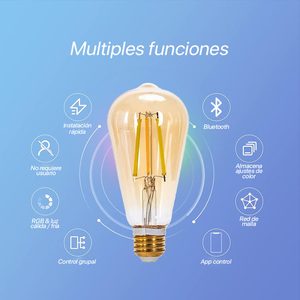 Lampadina intelligente Bluetooth Mesh ST64 6W CCT, luce regolabile e telecomando, ideale per ambientare e automatizzare gli spazi. - Product Image 2