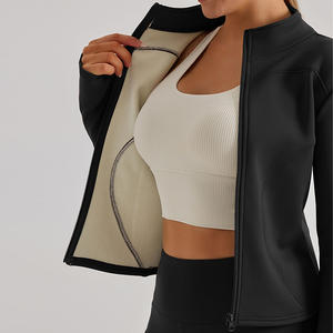 Sweat à capuche sport en polaire épais pour <span class=keywords><strong>femme</strong></span>, col montant, fermeture éclair intégrale, vêtements d'automne et d'hiver, chaud - Product Image 2