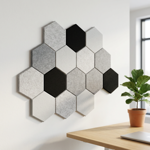 Panneaux acoustiques hexagonaux noir gris blanc design moderne 100% fibre de polyester NRC 0.8 absorption acoustique décoration murale maison bureau - Product Image 5