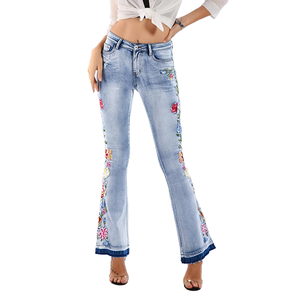 Pantalones Vaqueros Casuales de Mezclilla Elásticos de Talle Alto para Mujer, Bordados, de Color Sólido, Transpirables, Talla Grande, al por Mayor en Europa - Product Image 4