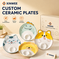 Assiette en céramique personnalisée pour enfants, motifs chat, chien, dinosaure, lion, sûre, OEM ODM, vaisselle pour enfants, vente en gros, Amérique du Nord