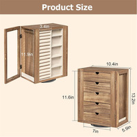 Boîte à bijoux rotative en bois boîte de rangement rustique avec tiroirs vitrine ouverte verticale pour boucles d'oreilles boîte de rangement de bijoux