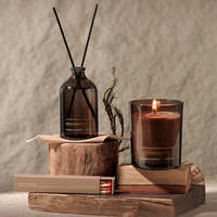 Diffuseur de parfum d'ambiance en verre ambré douillet avec bougie, coffret cadeau, senteur fruitée longue durée, pour Noël et mariage
