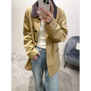 Nouvelle veste courte pour femme avec col en peau de mouton, style trench décontracté en sergé haute densité, couleur <span class=keywords><strong>kaki</strong></span> avec détails contrastés - Product Image 5