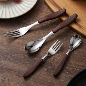 Ensemble de fourchettes et cuillères en acier inoxydable Zy20251008 avec manche en bois, lavable au lave-vaisselle, ustensiles de cuisine pour adultes - Product Image 2