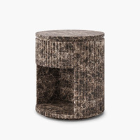 Table d'appoint moderne en travertin Emperador, cylindre cannelé avec poignée dorée, tiroir, table d'appoint pour hôtel, vente en gros, OEM, sur mesure.