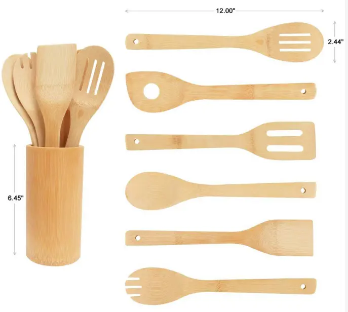 Eco-friendly Biodegradable Home Use Reusable 7pcs Bamboo utensilien kochen utensilien Spatulas Set