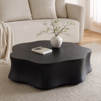 Table basse minimaliste en forme de fleur, moderne, simple, de haute qualité, en bois massif noir, avec rangement