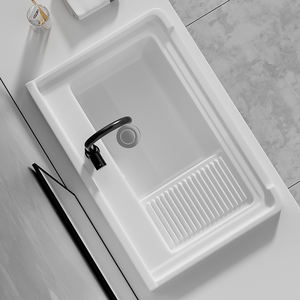 Fregadero <span class=keywords><strong>de</strong></span> lavandería <span class=keywords><strong>de</strong></span> cerámica moderno <span class=keywords><strong>de</strong></span> un solo orificio con tabla <span class=keywords><strong>de</strong></span> lavar rectangular, lavabo <span class=keywords><strong>de</strong></span> baño <span class=keywords><strong>de</strong></span> cerámica para encimera. - Product Image 5