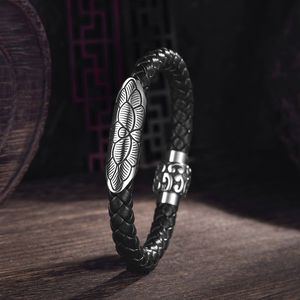 2025 vente chaude bijoux nouveau rétro hommes <span class=keywords><strong>Bracelet</strong></span> en <span class=keywords><strong>cuir</strong></span> en acier inoxydable <span class=keywords><strong>Lotus</strong></span> pull courbure <span class=keywords><strong>cuir</strong></span> corde <span class=keywords><strong>Bracelet</strong></span> - Product Image 5