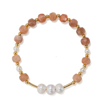 Bracelet Élastique Créatif Plaqué Or Minimaliste avec Perles de Pierre Précieuse Facettées et Perles de Pierre de Soleil