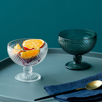 Groothandel Diamant-geëmbosseerde voetglas dessertkom van sodakalkglas 374ml Meerkleurig Vaatwasmachinebestendig Glazen beker Servies Cadeauset