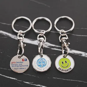 Nhà Sản Xuất Khuyến Mại Miễn Phí Thiết Kế Giỏ Mua Hàng Kim Loại Token Xe Đẩy Đồng Xu Chủ Keychain Với Logo Cho Bán