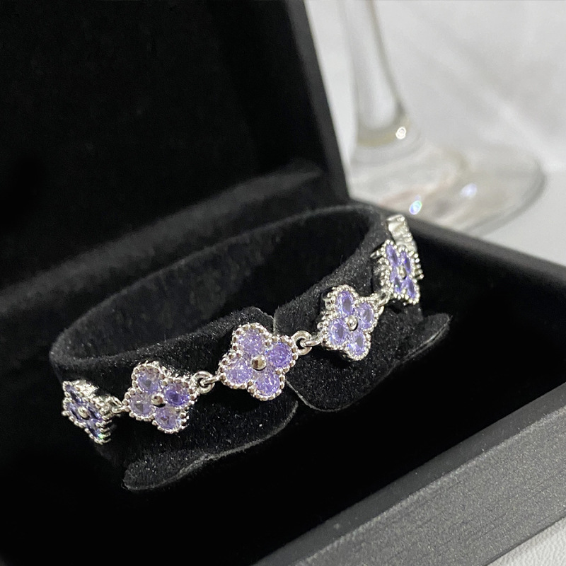 Bracelet à quatre feuilles [zirconium bleu]