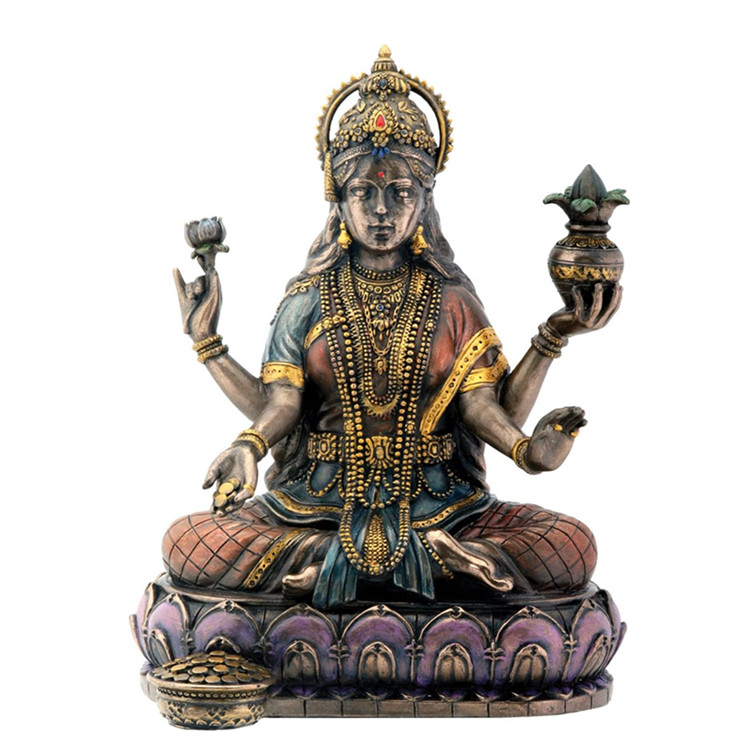 Полимерная бронзовая индуическая богиня Лакшми на лотосе, демонстрационная статуя Hinduism