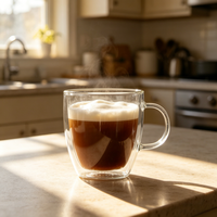 Tasses à café en verre borosilicate à double paroi isolées 400 ml sans BPA, résistantes à la chaleur, avec poignée pour boissons chaudes et froides
