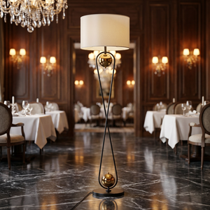 AK Brass Modern Metal Floor <b>Lamp</b> with Top & Base Round <b>Ball</b> in Black & Brass Finished For Home Interior Decoration - Product Image 2