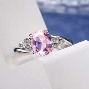 Anello in argento F227 con design esagonale in cristallo rosa per gioielli da fidanzamento da donna - Product Image 4