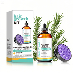 Private Brand Raw Rosemary Castor Hair <b>Oil</b> + Massager Hair Care <b>Set</b> 120ml for Dry, Damaged & Split End Hair - Product Image 1