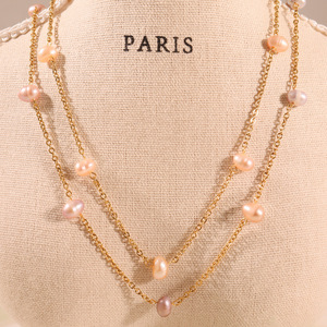 Collier ras du cou mystérieux en perles d'eau douce roses de haute qualité, en acier inoxydable doré, accessoire d'été élégant pour chrétiens - Product Image 3