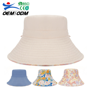 Nouvel Arrivage Chapeau Bob Décontracté d'Été en Coton Respirant à Imprimé Floral Personnalisé, Réversible, Anti-Vent avec Cordon, Protection Solaire, Pêche - Product Image 1