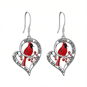 E4052 Pendientes colgantes de corazón chapados en oro blanco con diseño de cardenal para mujer, joyería romántica de regalo cristiano - Product Image 1