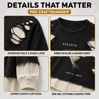 T-shirt à manches longues pour homme, design deux pièces, 360 GSM, 100% coton, effet délavé, impression DTG, étiquette privée OEM