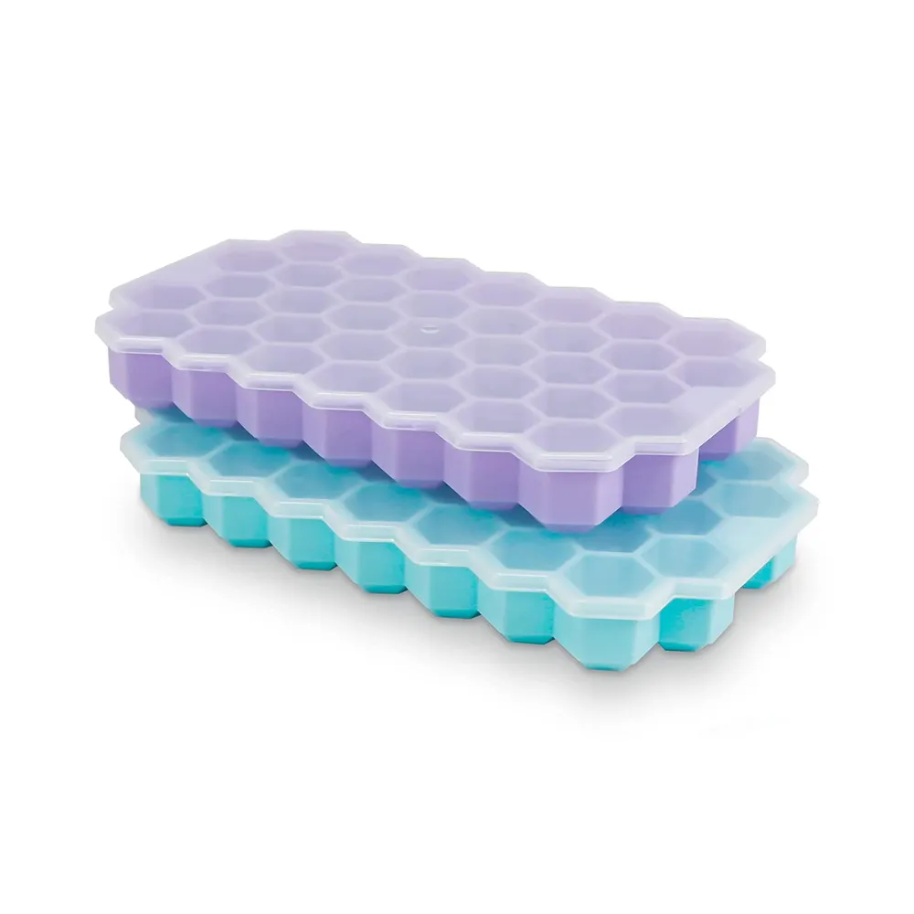 Home Custom Ice Making Honeycomb Shaped Reusable Silicone Ice Cream Cube Trays And Molds For Freezer Stackable With Lid Covers