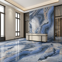 Carrelage en porcelaine à motif marbre bleu Fantasy Dream 750x1500mm, finition brillante, dalle murale décorative