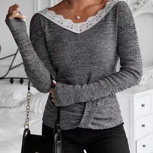 Blusa de Algodón de Manga Larga con Cuello en V y Encaje Vintage de Alta Calidad para Mujer, Nueva Colección de Otoño, Venta al por Mayor - Product Image 4