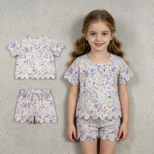 RTS Boutique Casual Garden Flower Print <b>Sister</b> Girls Clothing Sets Spring Autumn Breathable 95% Cotton 5% Spandex Scallop Edge - Product Image 3