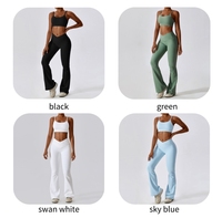 Logo personnalisé pour femmes haut court pantalons évasés d'entraînement ensemble de leggings de gymnastique vente en gros de soutien-gorge de sport bandage froissé hanche Yoga Fit blanc