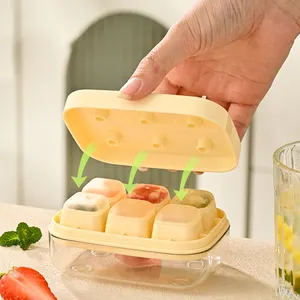 Easy Release Freezing 6 Holes Drink Ball Maker Mould Lid Baby Food Tray Silicone Round Ice Cube Mold