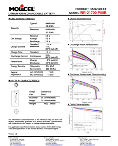Batterie Molicel INR21700 5000mAh 100% Originale, Haute Capacité, Basse Température, Molicel 21700-P50B 45A pour configurations 6S2P et 6S3P - Product Image 6