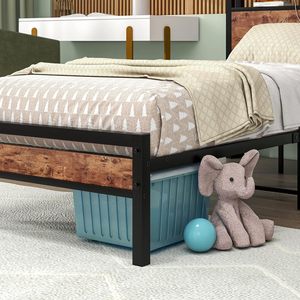 Base de cama de plataforma de almacenamiento de metal al por mayor con cabecero estante de madera doble <span class=keywords><strong>Queens</strong></span> king size marco de cama de tablero de cabeza alta - Product Image 5