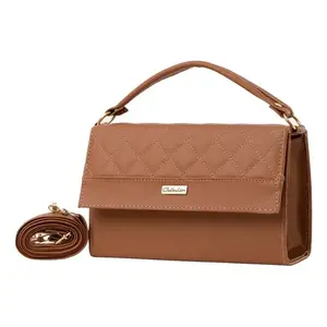 Bolso Bandolera Fana Calista Camel de Cuero Genuino Estilo Vintage Impermeable con Cadenas para Uso Diario - Product Image 1