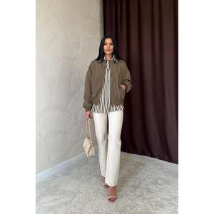 Chaqueta Bomber Caqui al por Mayor para Mujer, Cortavientos, de Poliéster Acolchado, Manga Larga, Tallas M L XL XXL - Product Image 3