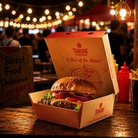 Boîte à hamburger en papier anti-fuite jetable pour livraison, pour restaurants de restauration rapide