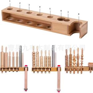 Wooden Wall Mounted Storage Rack For <b>Kitchen</b> Rolling Pins <b>Hook</b> Organizer No Drilling Required Simple Design Rectangle Shape - Product Image 4