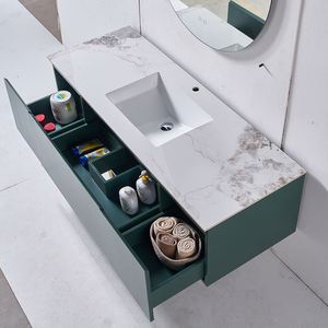 Meuble de salle de bain mural flottant à un seul lavabo, résistant à l'eau, de qualité supérieure, pour hôtel, rangement de salle de bain - Product Image 2